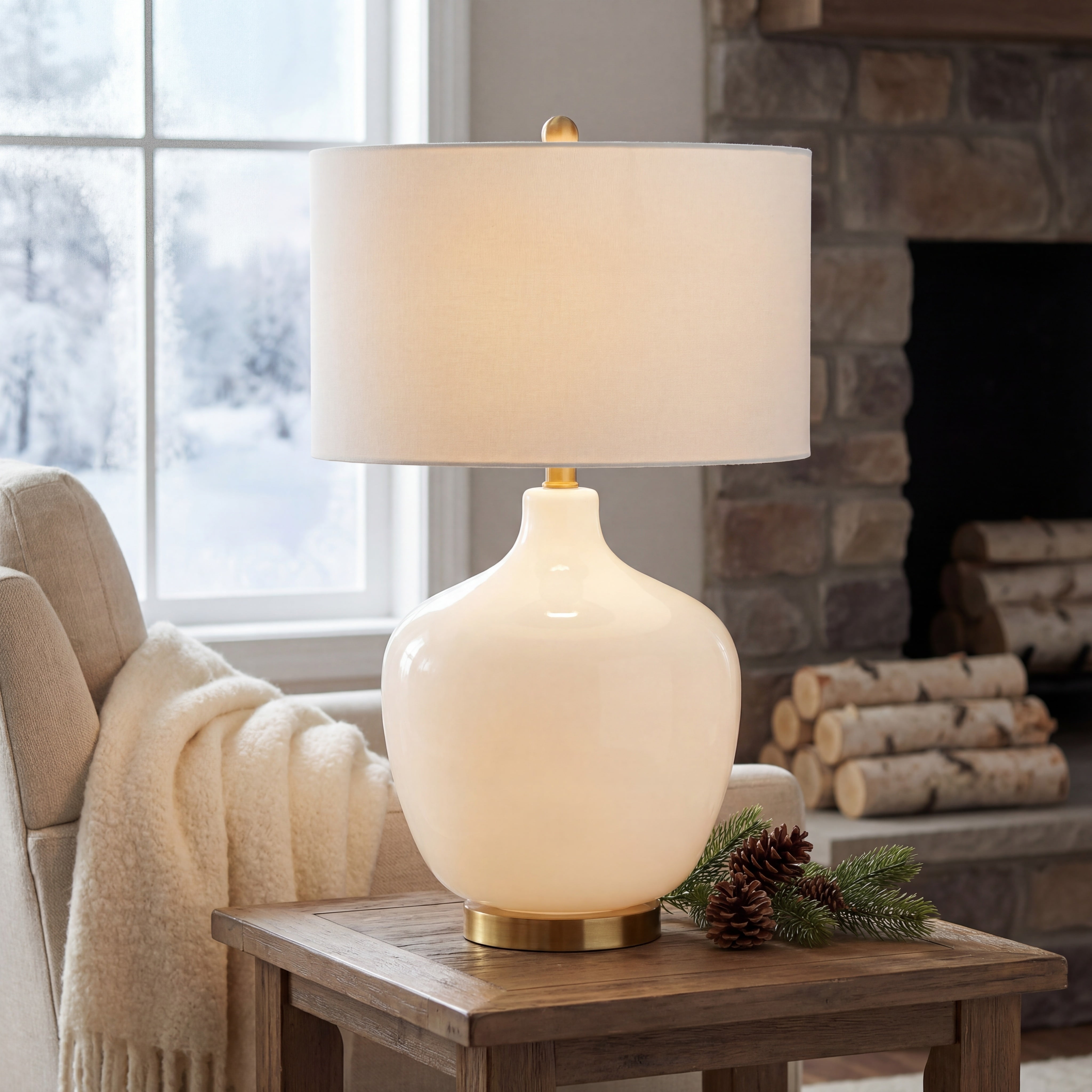 SAFAVIEH Eugenie 27 in. Solid Glass Table Lamp, Antique White