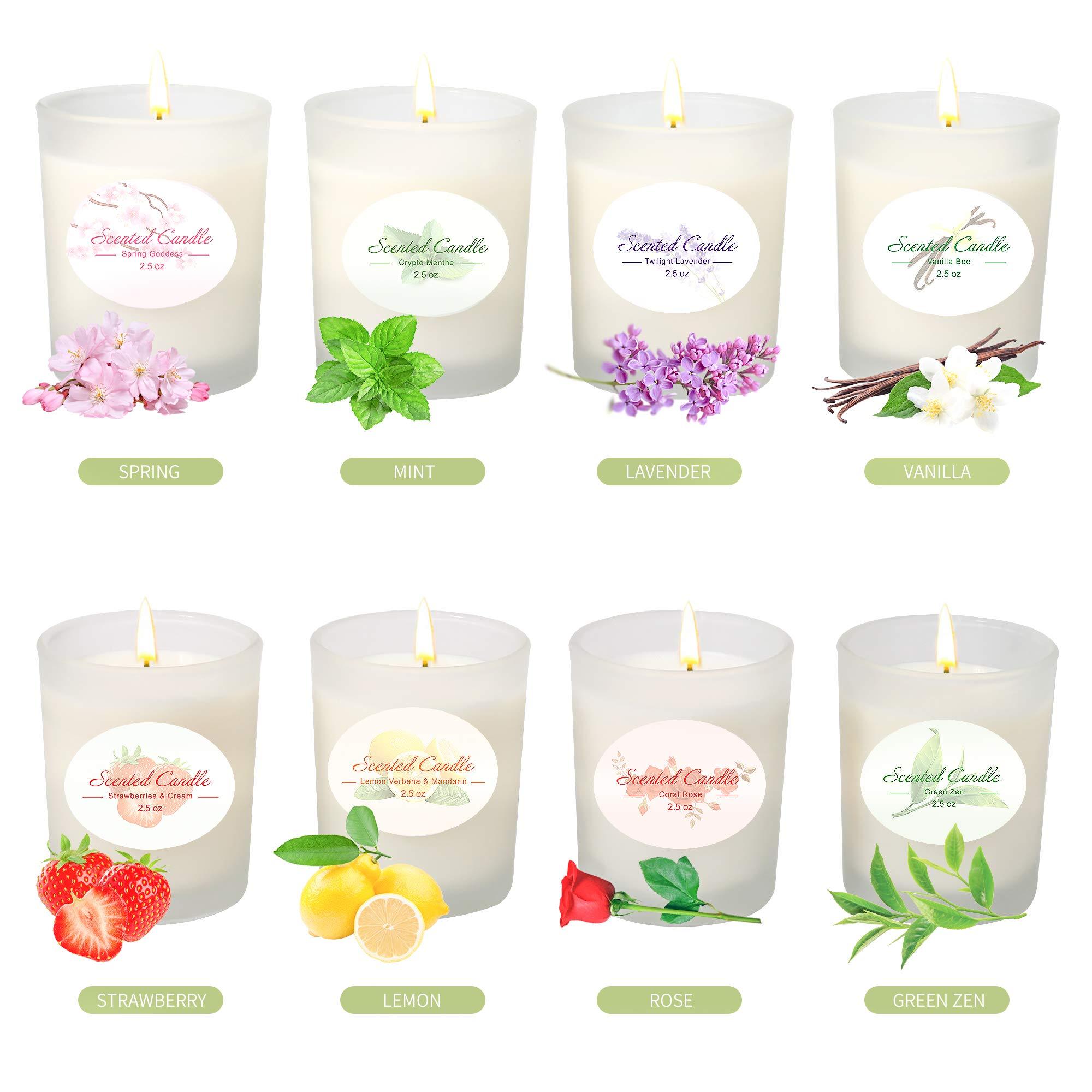YMING Scented Candles Set of 8, Natural Soy Wax Frosted Glass