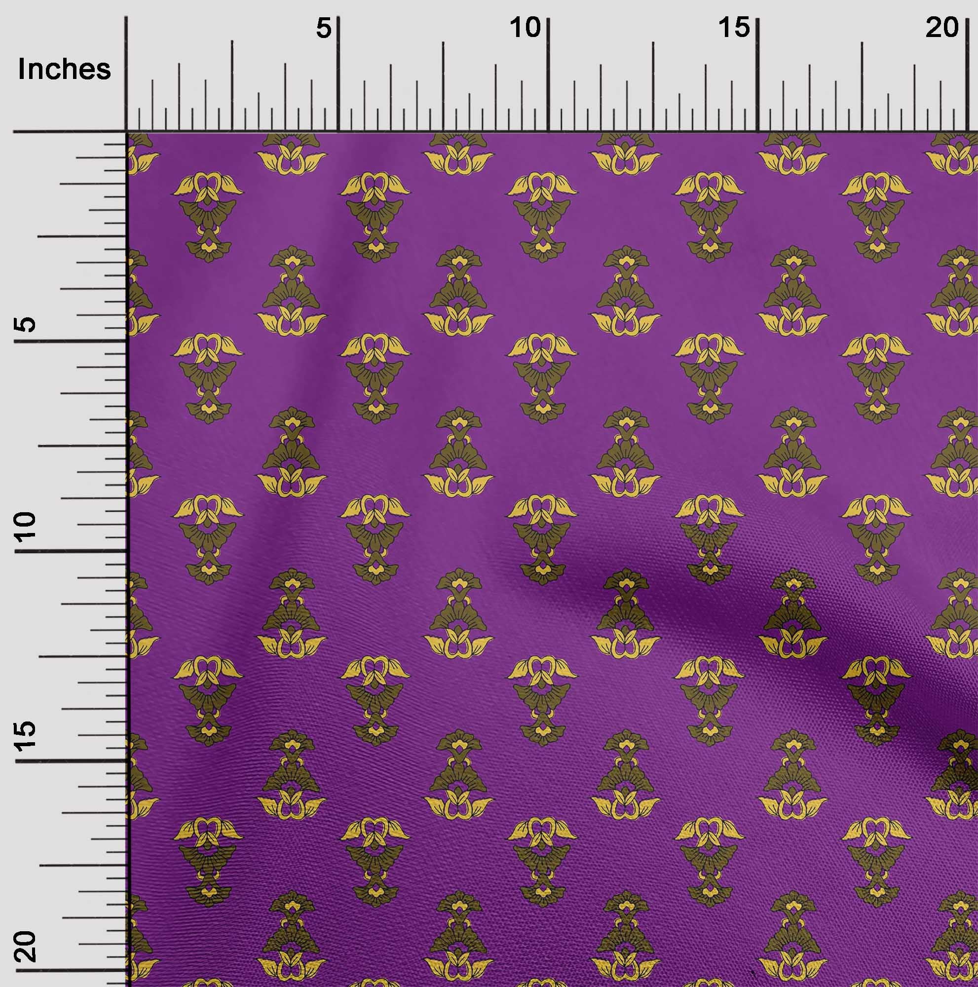 oneOone Silk Tabby Fabric Leaves & Floral Block Print Sewing Fabric BTY 42 Inch Wide