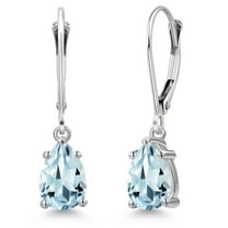Gem Stone King 14K White Gold Sky Blue Aquamarine Earrings for Women | 1.53 Cttw | Gemstone March Birthstone | Pear Shape 8X5MM