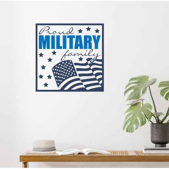 Proud Military Family Wall Decorations Home Decor Decal Patriotic Vinyl Sticker 15x15-Inch Deep Blue/ Traffic Blue
