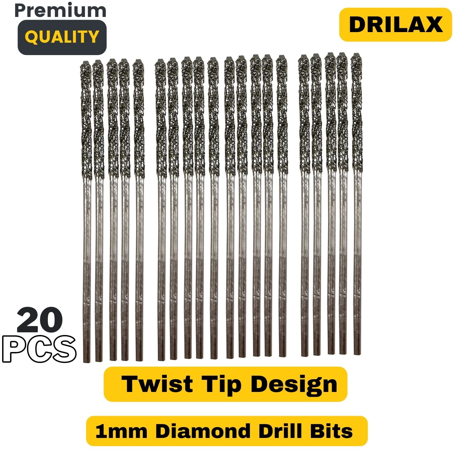 Drilax 20 Pcs Set of 1mm Twist Diamond Drill Bit