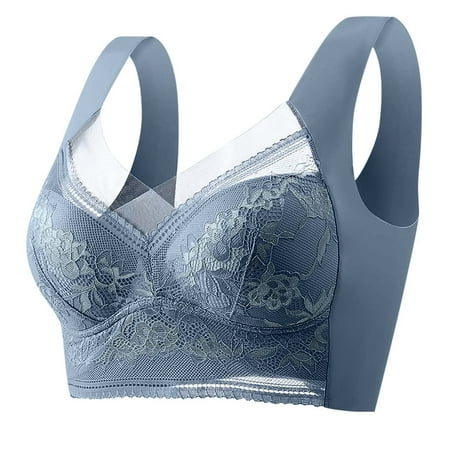 

BIZIZA Women BraFull Coverage Plus Size Seamless Lace Comfort Womens Padded Bralette Sky Blue XXXXL