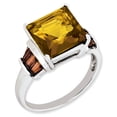 thumbnail image 1 of White Sterling Silver Ring Band Gemstone Whiskey Quartz Square Garnet Red, 1 of 2