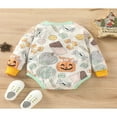 thumbnail image 3 of Barboteuse de Printemps et d'Automne pour Bébés Filles et Garçons, Manches Longues, Col Rond, Imprimé Citrouille Collations, Combinaison Décontractée, Vêtements 12-18 Mois, 3 of 8