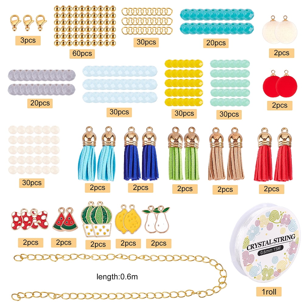 1 Box Enamel Fruit Charms Faceted Glass Beads Bulk Cable Chain Beading Bracelet Making Kit Rondelle Glass Bead Suede Tassels for Jewelry