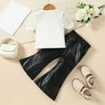 thumbnail image 4 of AUNVITO Girls Ribbed Mesh Puff Sleeve Top PU Leather Flare Pants 2-Piece Set Short Sleeve Round Neck Y2K Fashion Outfit, 4 of 9