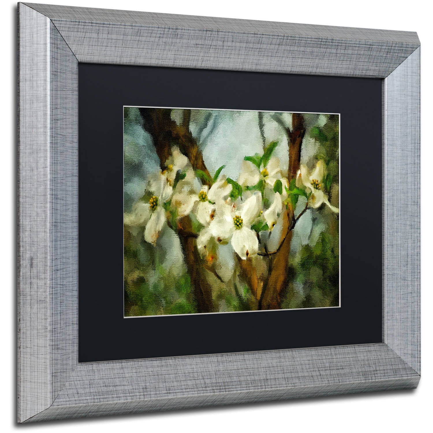 Trademark Fine Art "Painted Dogwood" Canvas Art by Lois Bryan Black Matte, Silver Frame