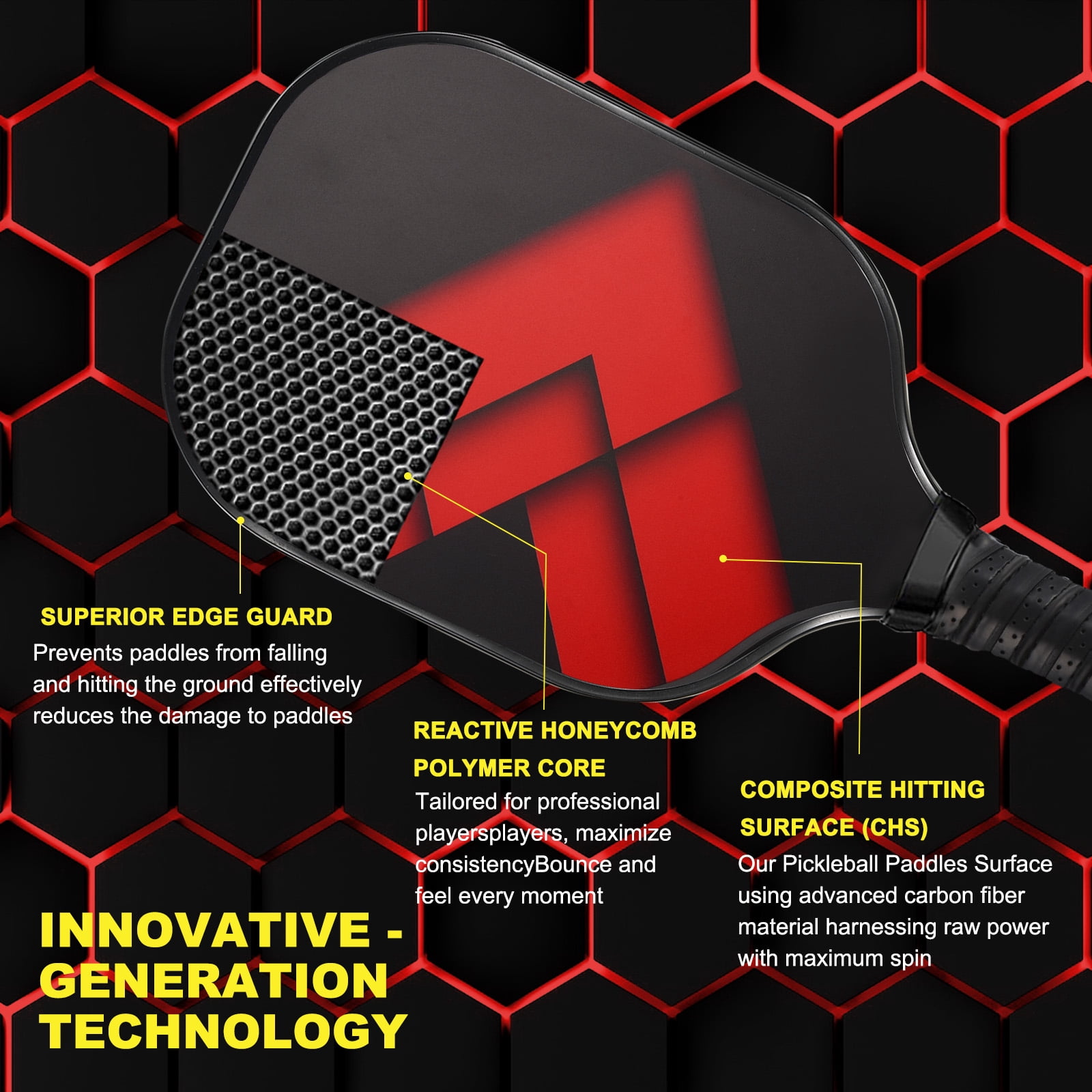 Uxcell Graphite Pickleball Paddles  Pickleball Set Carbon Fiber Surface Honeycomb Core Racket with Protective Cover