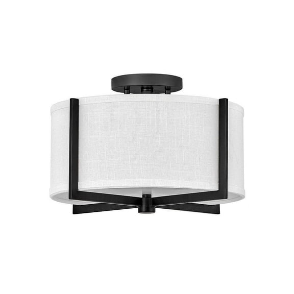 34W 2 Led Small Semi-Flush Mount in Traditional-Rustic Style 14.5 inches Wide By 8.75 inches High-Black Finish-Off-White Shade Color Bailey Street