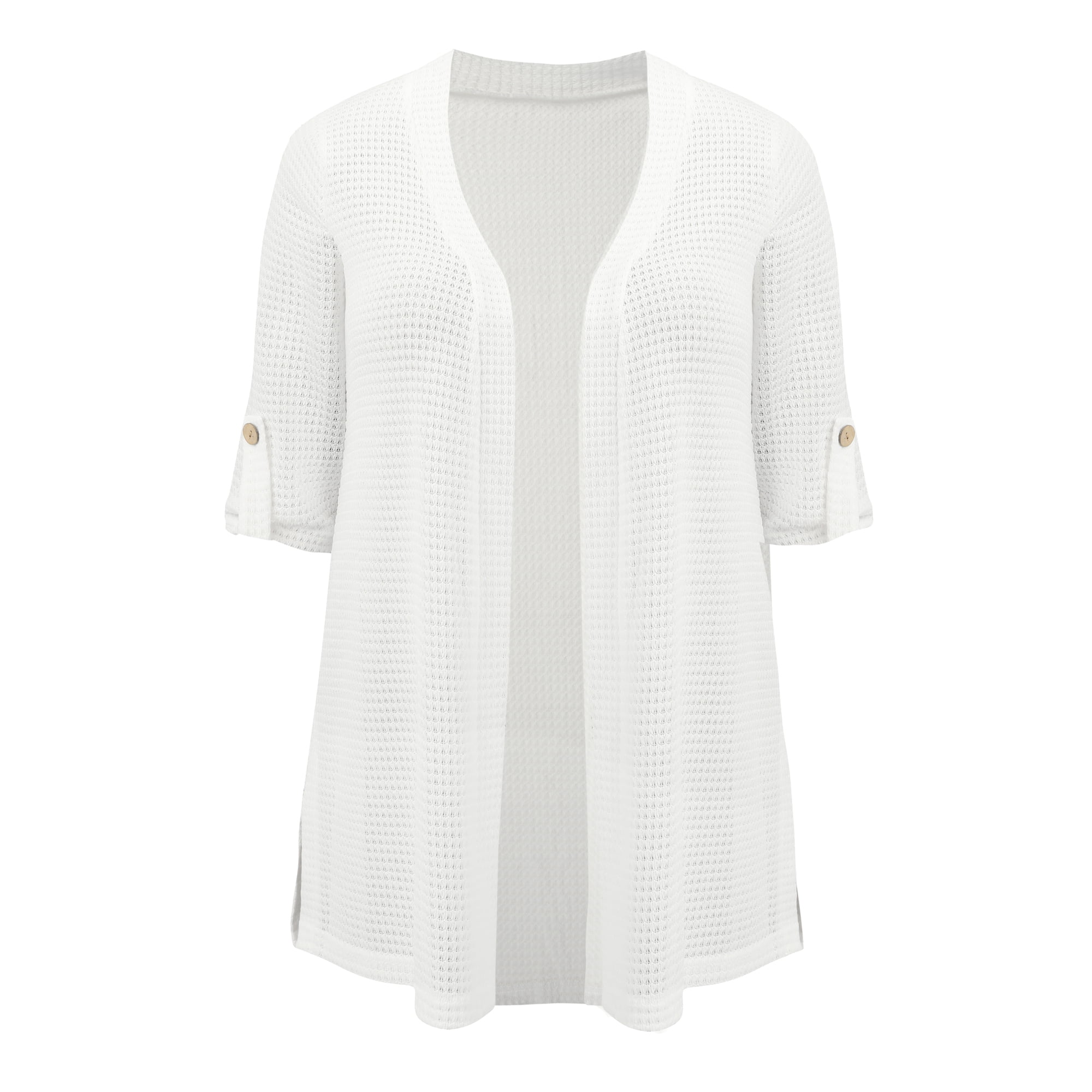 DARING DIVA Women's Plus Hollow Out 3/4 Sleeve Long Open Front Cover Up 4X White