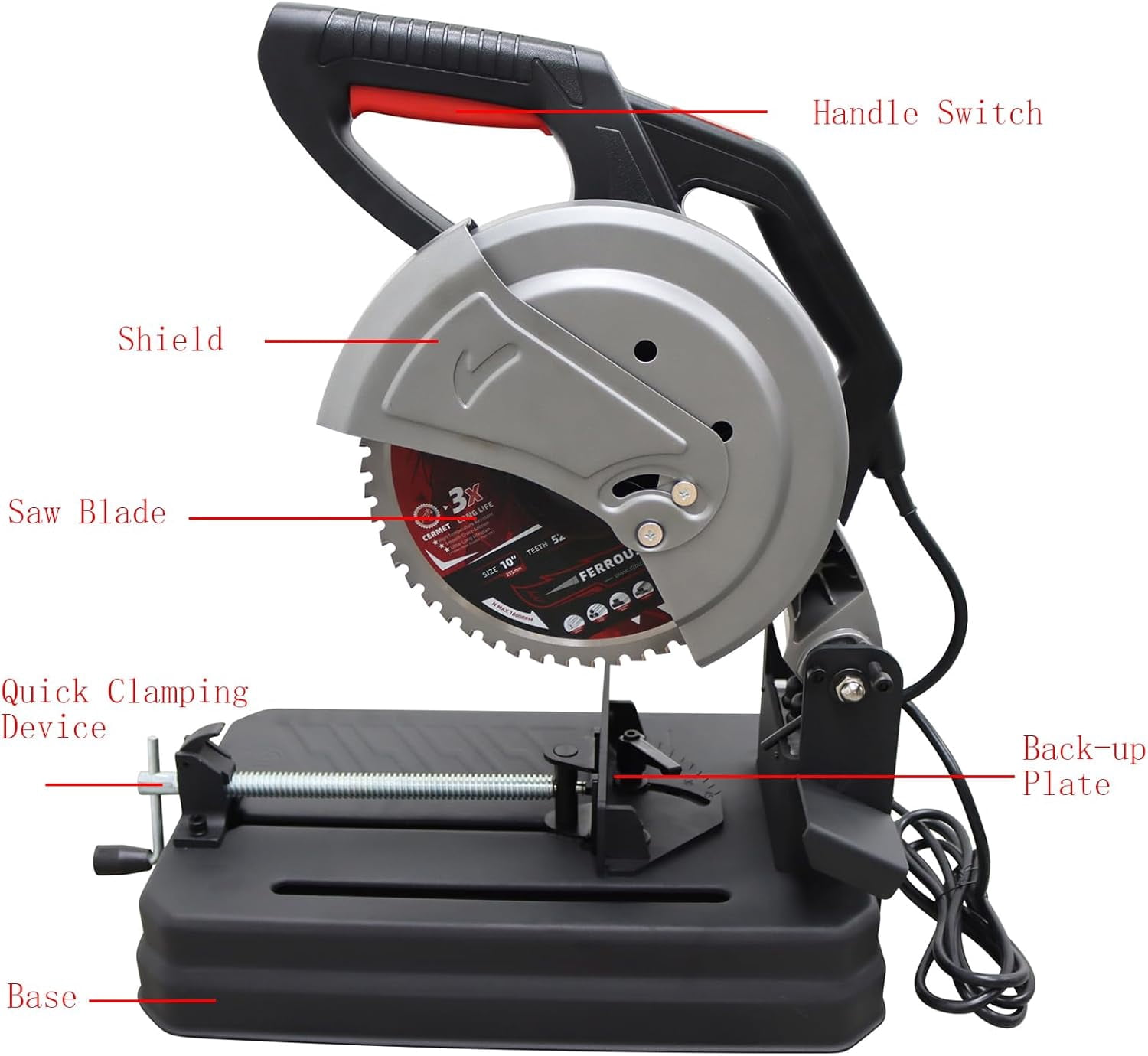 10" Steel Rebar Round Steel Metal Cold Cut Saw 0-45˚ Adjustable Miter Range Rebar Cutting Saw Machine
