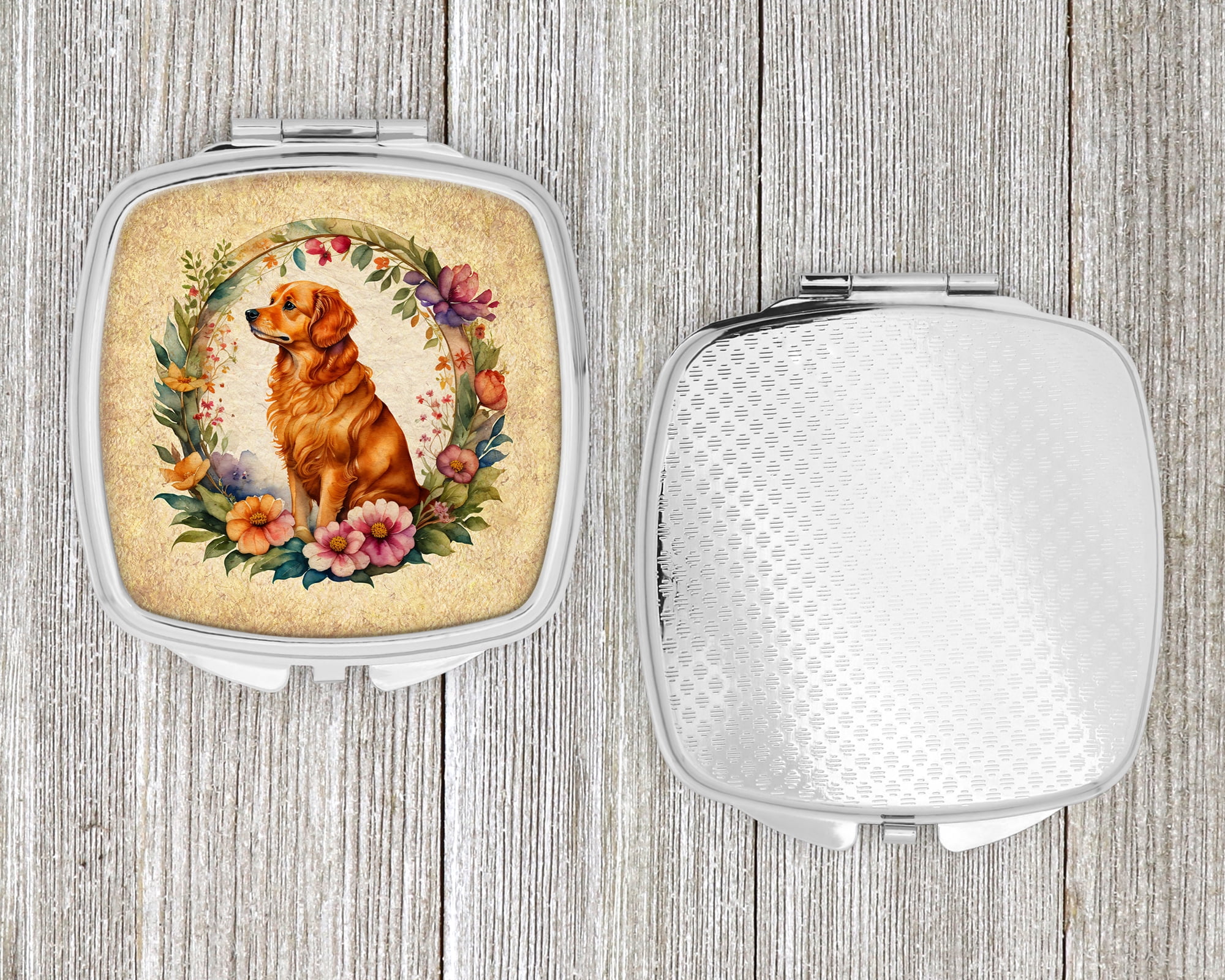Nova Scotia Duck Tolling Retriever and Flowers Compact Mirror 2.75 in x 3 in