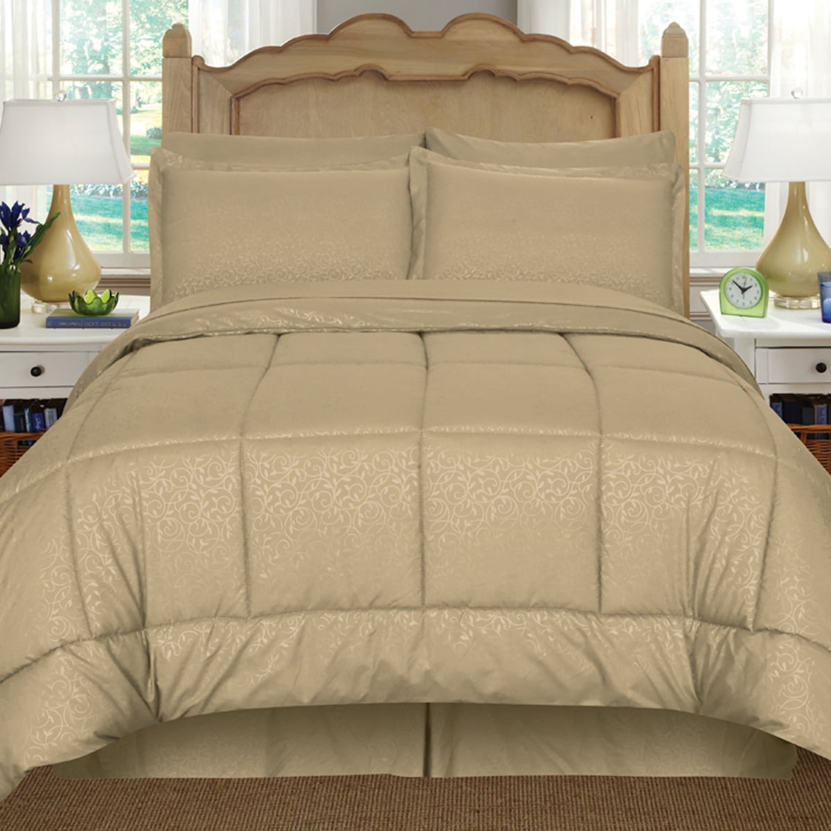 8 Piece Bed In A Bag Vine Embossed Comforter Sheet Bed Skirt Sham Set