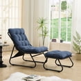 thumbnail image 4 of Leumius Patio Outdoor Lounge Chair with Ottoman, Comfy Sling Recliner Chair with Puffy Cushion and Foot Stool for Living Room Bedroom Reading Room Navy Blue, 4 of 9