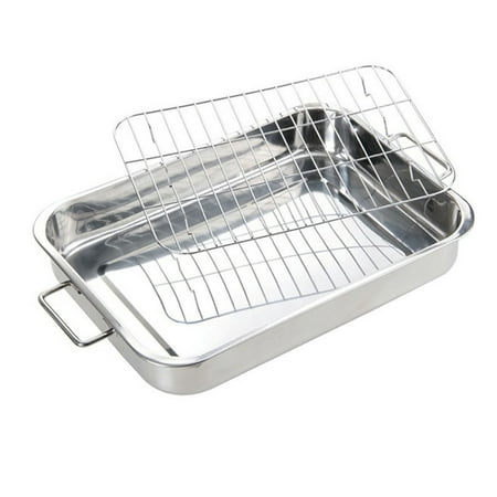 

Stainless Steel Deep Roasting Tray Oven Pan Grill Rack Baking Roaster Tin Tray (B)