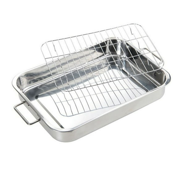 Plateau de Rôtissage Profond en Acier Inoxydable Poêle de Four Grille Grille Cuisson Rôtissoire Plateau en Étain