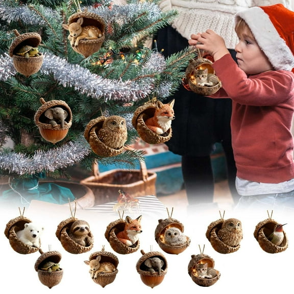 HomeDM Christmas Ornaments - 2D Flat Acrylic Forest Animal Acorn Ornaments 8cm/3.15" Pine Cone Pendant Christmas Decorative for Christmas Tree Gifts for Family Friends
