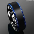 thumbnail image 2 of Tungsten Rings for Men Wedding Bands for Him Womens Wedding Bands for Her 6mm Black Brushed Blue Stripe, 2 of 9