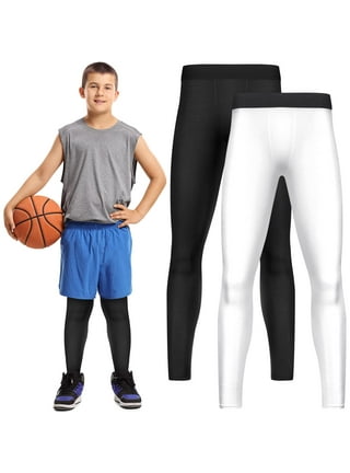 PIQIDIG Youth Boys Compression Pants 3/4 Basketball Tights Sports Capris Leggings