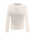 thumbnail image 5 of felwors Womens Long Sleeve Shirts 2025 Henley Casual Fall Outfits Fitted Tops Ribbed Fashion Basic Tees Beige, L, 5 of 5