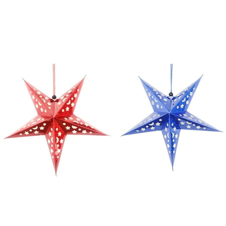

HOMEMAXS 2pcs Paper Star Hanging Ornament 3D Star Pendant Condole Decorative Props (1pc 45cm Red 1pc 45cm Blue)
