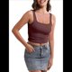 thumbnail image 3 of Camisetas Sin Mangas con Doble Forro para Mujer, Estilo Y2K, para Salir, Ajustadas, Sin Mangas, con Cuello Cuadrado, para Verano. Marrón XL, 3 of 10
