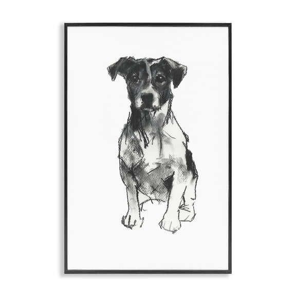 Stupell Industries Traditional Minimal Dog Drawing Black Framed Giclee Art, 12 x 18, by cartissi