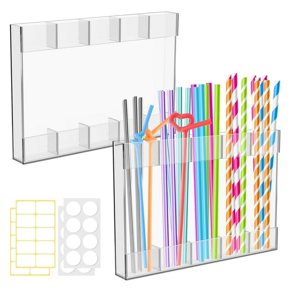 Transparent Acrylic Straw Holder With Adhesive Sticker Compact Compartmental Tumbler Straw Organizer for Kitchen Counter Cabinet