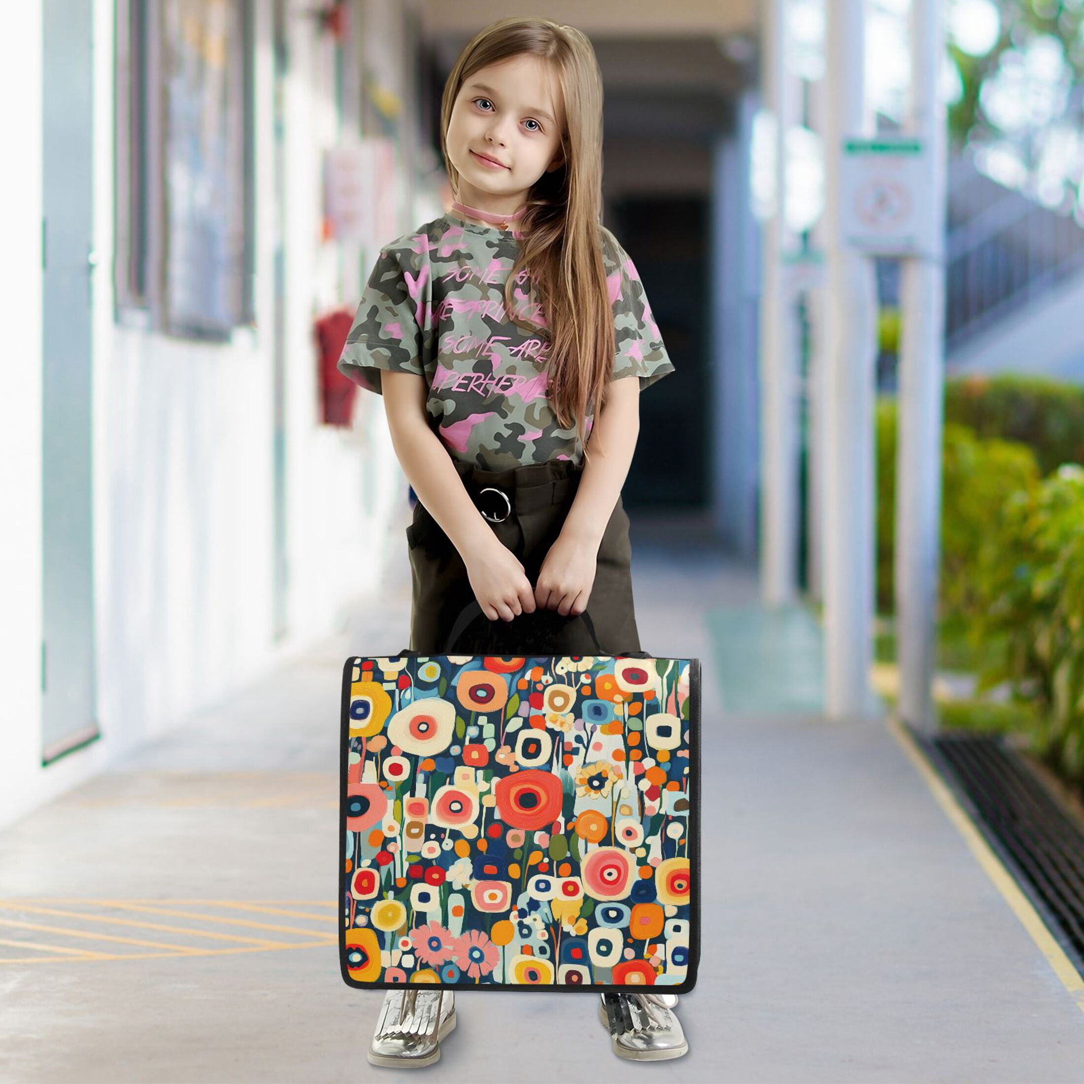 3 Ring Zipper Binder with Shoulder Strap Waterproof Trapper Keeper 2 Inch D-Ring 500 Sheets Capacity Abstract Colorful Small Flowers
