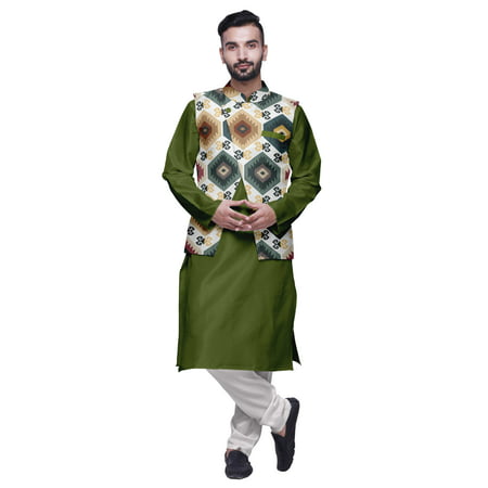 

Atasi Indian Mens Kurta Churidar Pajama Jacket Set Solid Ethnic Wear For Men
