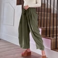 thumbnail image 4 of SELONE Green Wide Leg Dress Pants for Women with Pockets Plus Size Lounge Pants Wide Leg Cropped Trouser Loose Casual Long Beach Pants Drawstring Solid Lightweight 3XL Tall Breathable Summer Clothes, 4 of 6