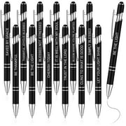 Zonon 12 Pieces Inspirational Motivational Quotes Ballpoint Pens with Stylus Tip Fine Point Smooth Writing Pens Metal Black Ink Pens Stylus Pen Set(Bible Style, Black)