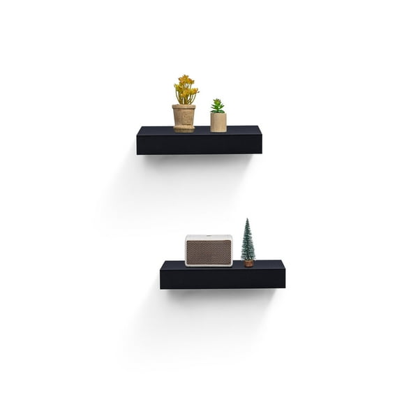 14.96" Black Floating Wall Shelves, Wall Mounted Wood Shelves with Invisible Brackets, Modern Hanging Storage Shelf for Bathroom, Bedroom, Living Room, Kitchen, Books & Home Decor