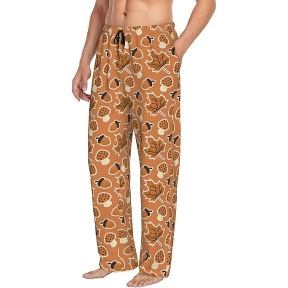 Picia Mushroom maple nuts Mens Soft Woven Cotton Elastic Waistband Sleep Pajama Pant Lounge Sleep Pant With Pockets And Drawstring-Small