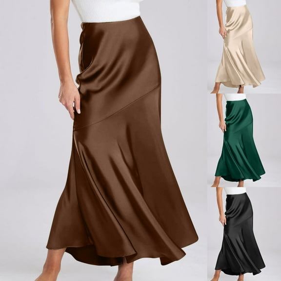 New Summer Arrivals SMihono Womens Summer Fall Skirt 2025 Silk Elegant High Waist Cocktail Party Wedding Mermaid Satin Maxi Skirts Black 6