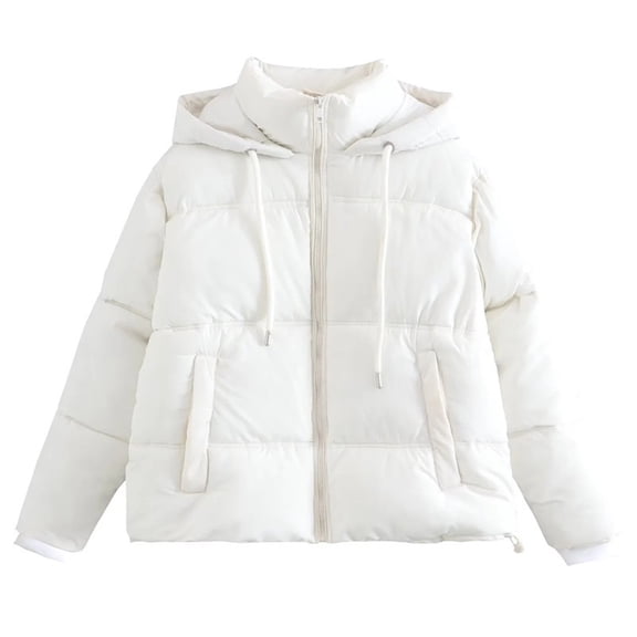 Tuphregyow Women Packable Puffer Jacket Lightweight Quilted Jacket Long Sleeve Solid Trendy Thick Leisure with Stand Collar Winter Warm Puffy Jacket Hooded White XS