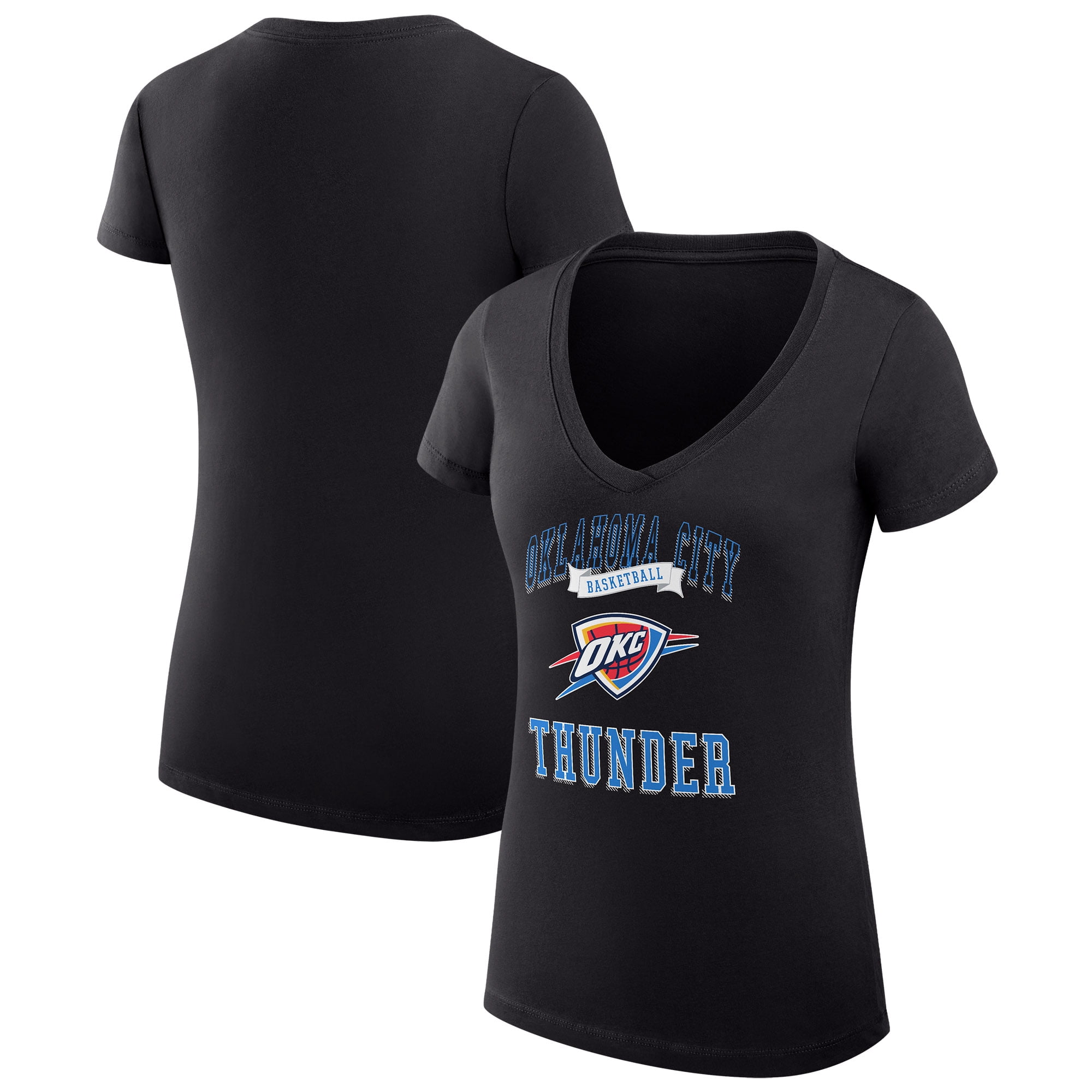 Women's G-III 4Her by Carl Banks Black Oklahoma City Thunder Super-Slim Fit Lightweight Team Logo V-Neck T-Shirt