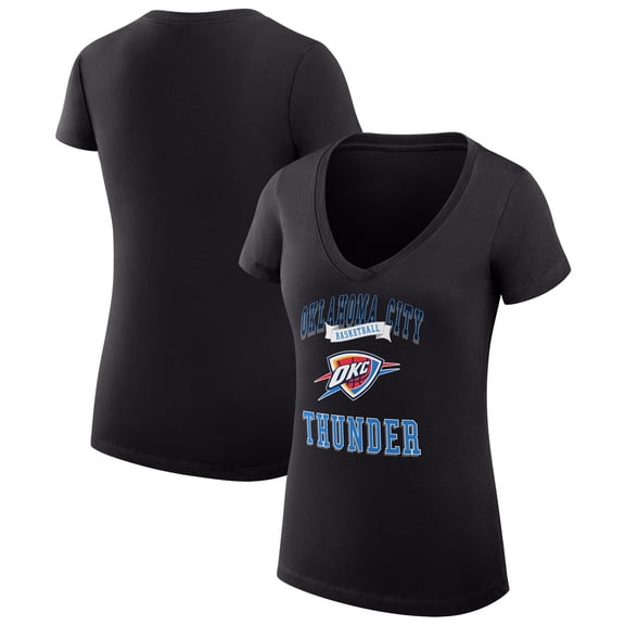 Women's G-III 4Her by Carl Banks Black Oklahoma City Thunder Super-Slim Fit Lightweight Team Logo V-Neck T-Shirt