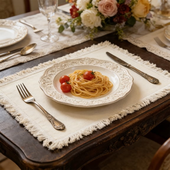 Boho Placemats - with Tassels, 17.7x11.8in Woven Fabric Table Mats for Dining Table, Wedding & Farmhouse Decor