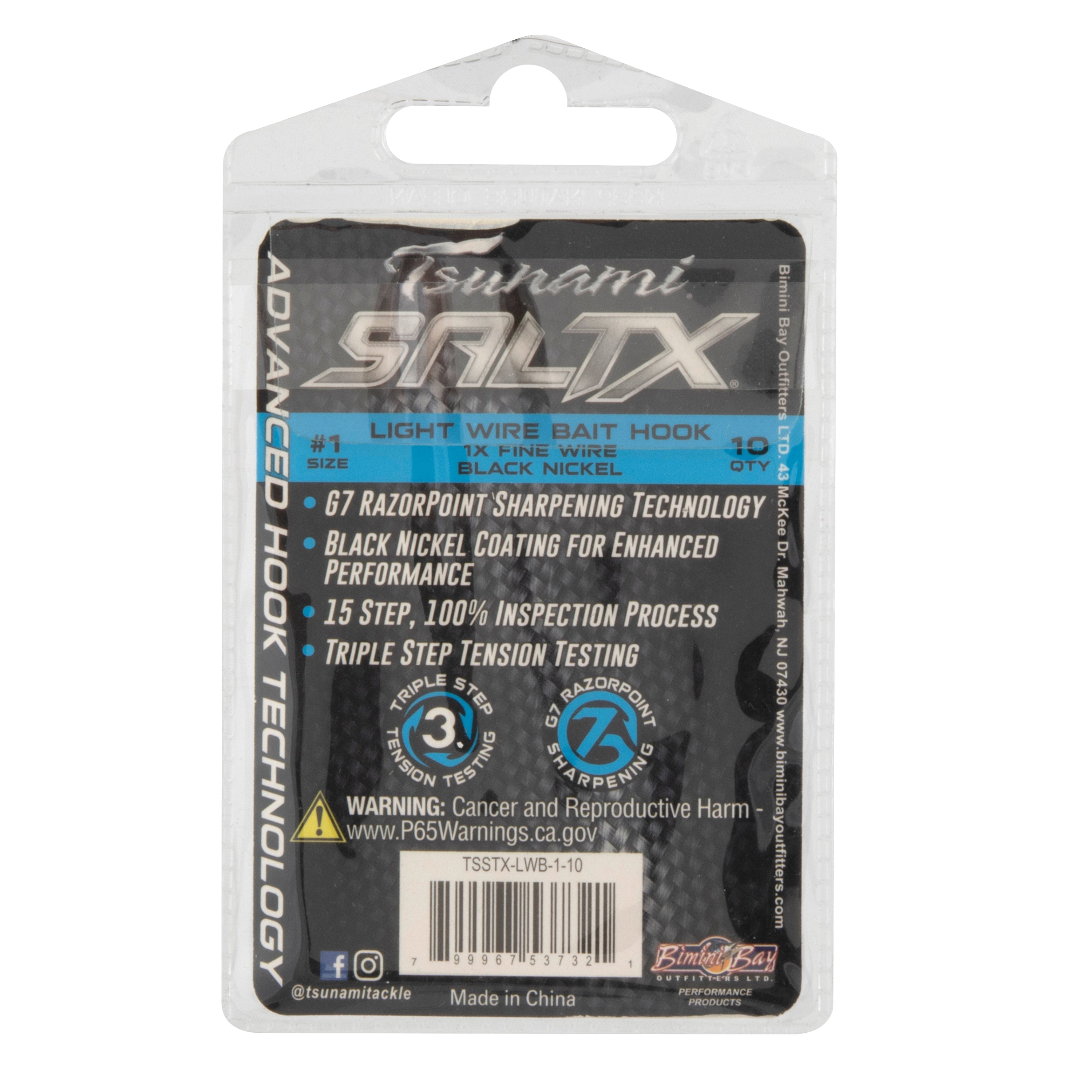 (2 pack) Tsunami SaltX Light Wire Bait Hooks – 1/0 Size, Black Nickel, 9-Count Pack