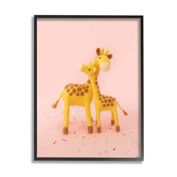 Stupell Industries Pastel Pink Hugging Giraffes Animals & Insects Photography Black Framed Art Print Wall Art