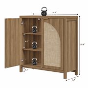 SICOTAS 34.2 Inch Wide Kitchen Pantry Cabinet with 2 Arch Doors, Rattan Storage Sideboard Cabinet with Adjustable Shelves for Kitchen, Freestanding Organizer Credenzas in Natural Oak
