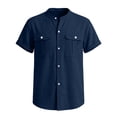 thumbnail image 6 of Bovxnpu Boys Short Sleeve Button Down Shirts School Uniform Dress Shirt Linen Like Crew Neck Shirt Casual Open Front Tees, 6 of 8