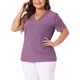 thumbnail image 4 of Blusa elegante de manga corta de encaje con cuello en V para mujer de tallas grandes Agnes Orinda, tunic ribeteada, primavera verano, 1X, púrpura, 4 of 5