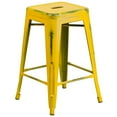 thumbnail image 2 of Merrick Lane Metal 24" Counter Height Stool with Distressed Yellow Powder Coated Finish and Integrated Floor Glides, 2 of 10