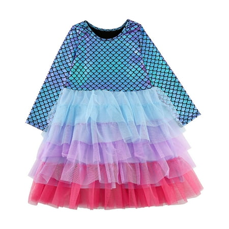 

Kids Toddler Baby Girls Spring Summer Floral Cotton Long Sleeve Tulle Princess Dress TUTU Dress Clothes Birthday Dress