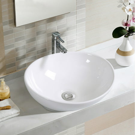Costway Oval Bathroom Basin Ceramic Vessel Sink Bowl Vanity Porcelain w/ Pop Up (Best Bathroom Sink Drain Unblocker)
