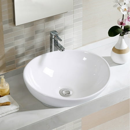 Reverse Bowl Sink - Costway Oval Bathroom Basin Ceramic Vessel Sink Bowl Vanity Porcelain w/ Pop Up Drain
