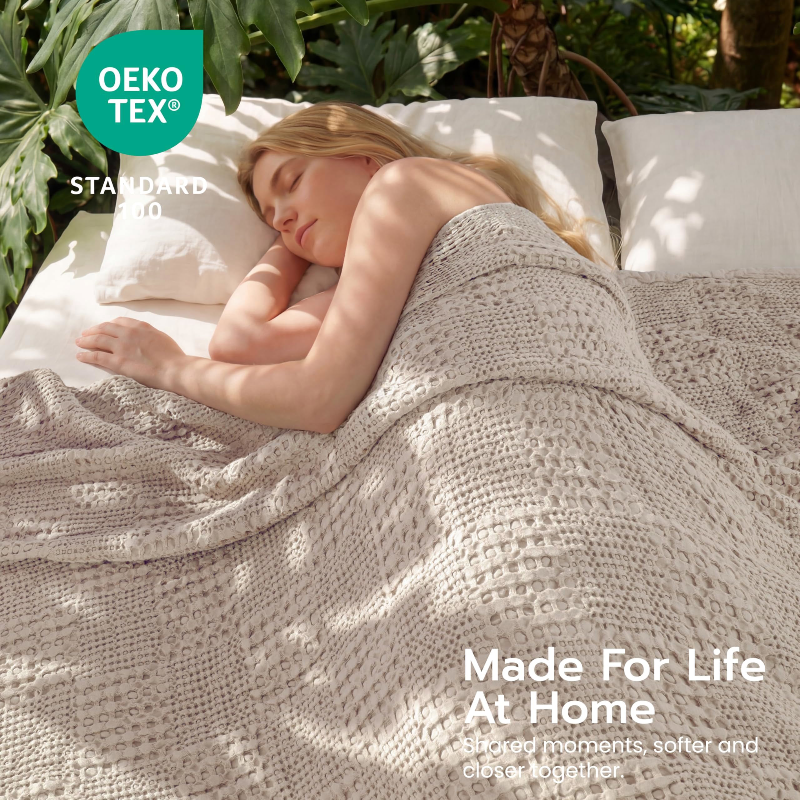 Joyfy Waffle Blanket - Turkish Cotton Soft Beige Blanket